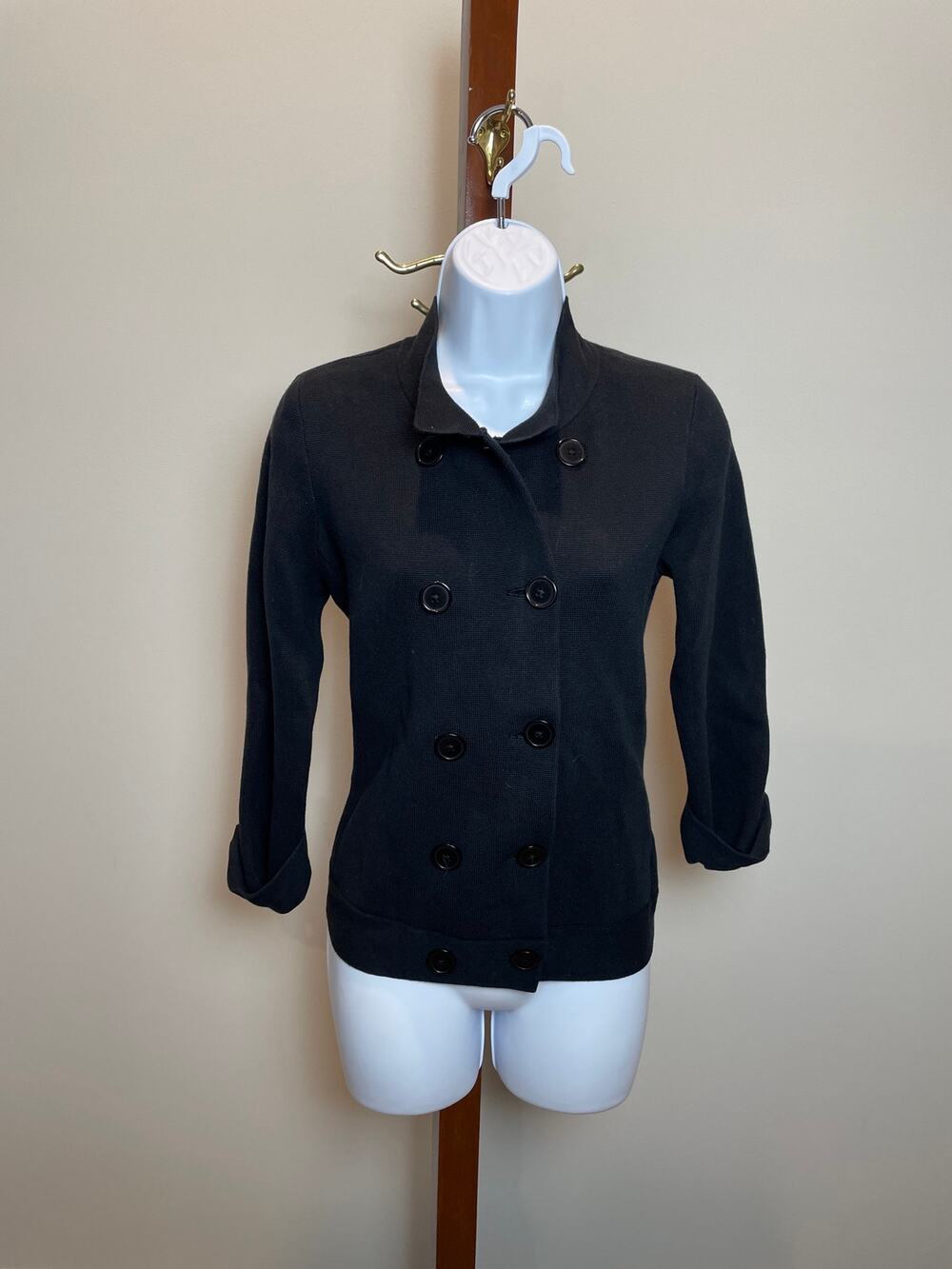 Talbots Black Double Breasted Knit Blazer Sweater Size M